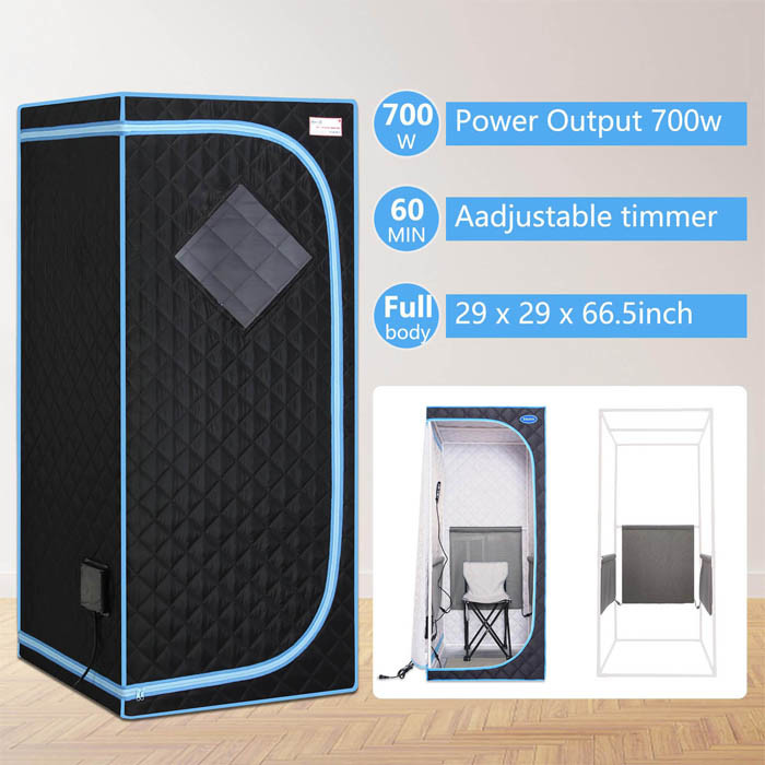 Black One Person Sauna Tent , Portable Steam Sauna Room With Infrared Panels