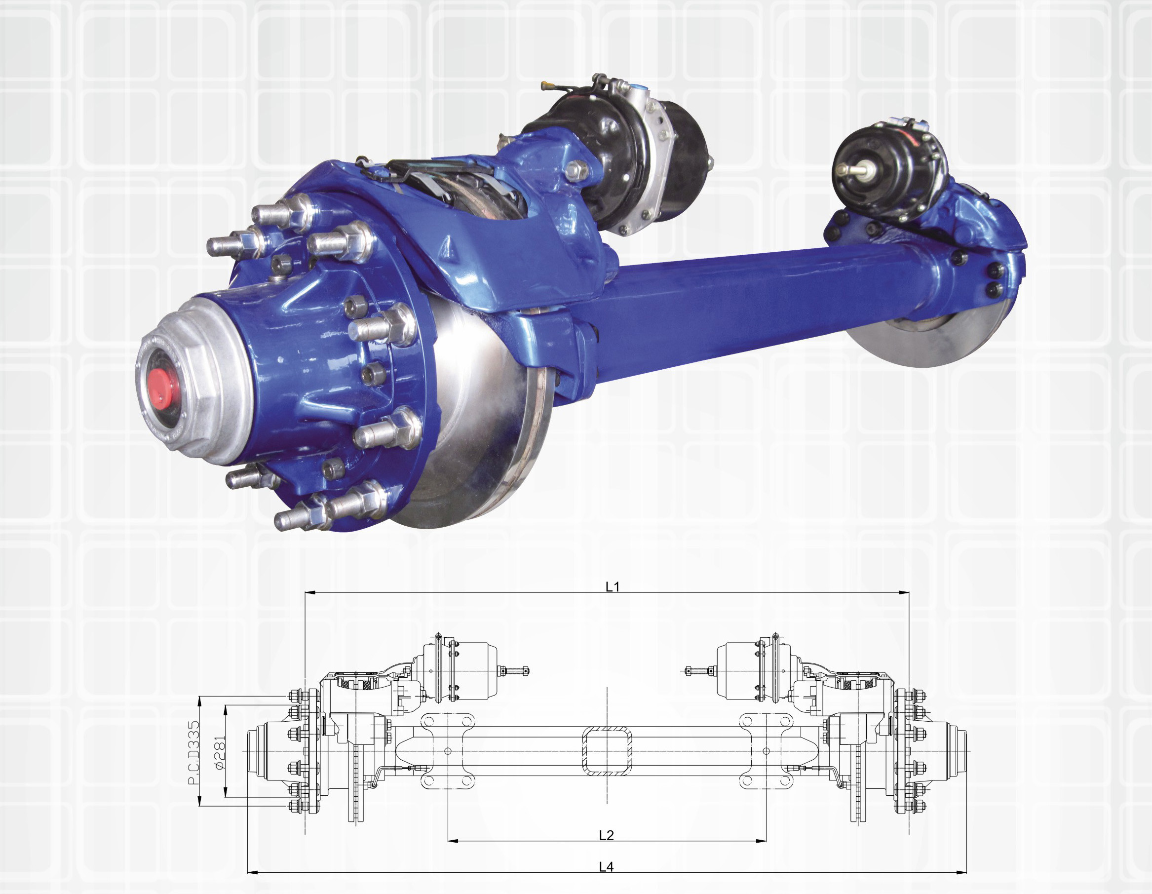Blue Color Truck Spare Parts Non Driving Axle Disk Brake Axle Series 11-13T