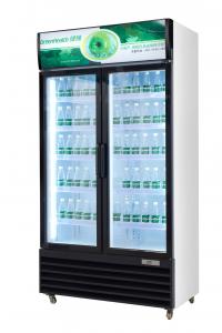 China Upright Glass Door Beverage Display Cooler With Wheel R134a Gas on sale
