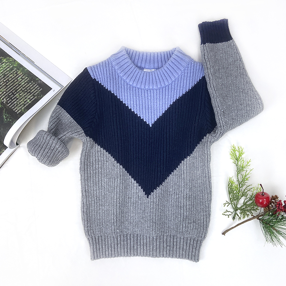 Sweater Supplier Children Kid Knitwear 100% Cotton Crew Neck Geometric Pattern Knitted Pullover Baby Sweater For Autumn Winter
