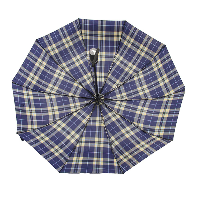 Check Pattern Three Folding Umbrella Auto Open Close For Men