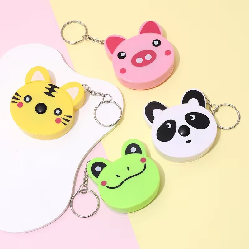 Custom Cute Cartoon Animal Design Portable Tape Measure Frog Panda Tiger And Pig With Key Ring Attachment