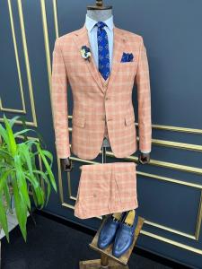 China Slim Fit Mens 3 Piece Tuxedo Plaid Striped For Wedding on sale
