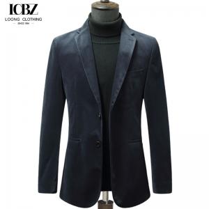 Quality Men's End Corduroy Single Suit Blazer Jacket with Striped Velvet and Horn Button for sale