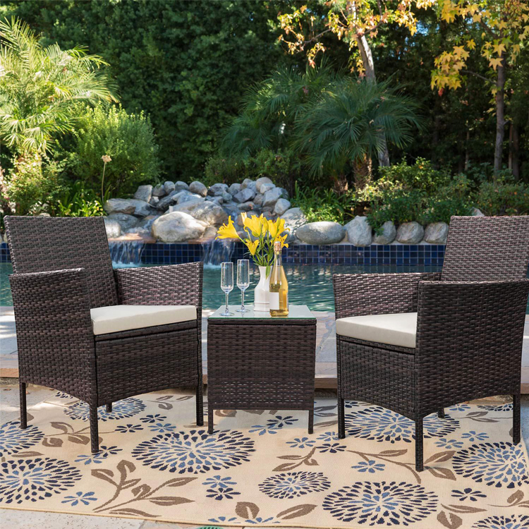 Outdoor Furniture Set with Stackable Armchairs and Synthetic Rattan Wicker Chairs