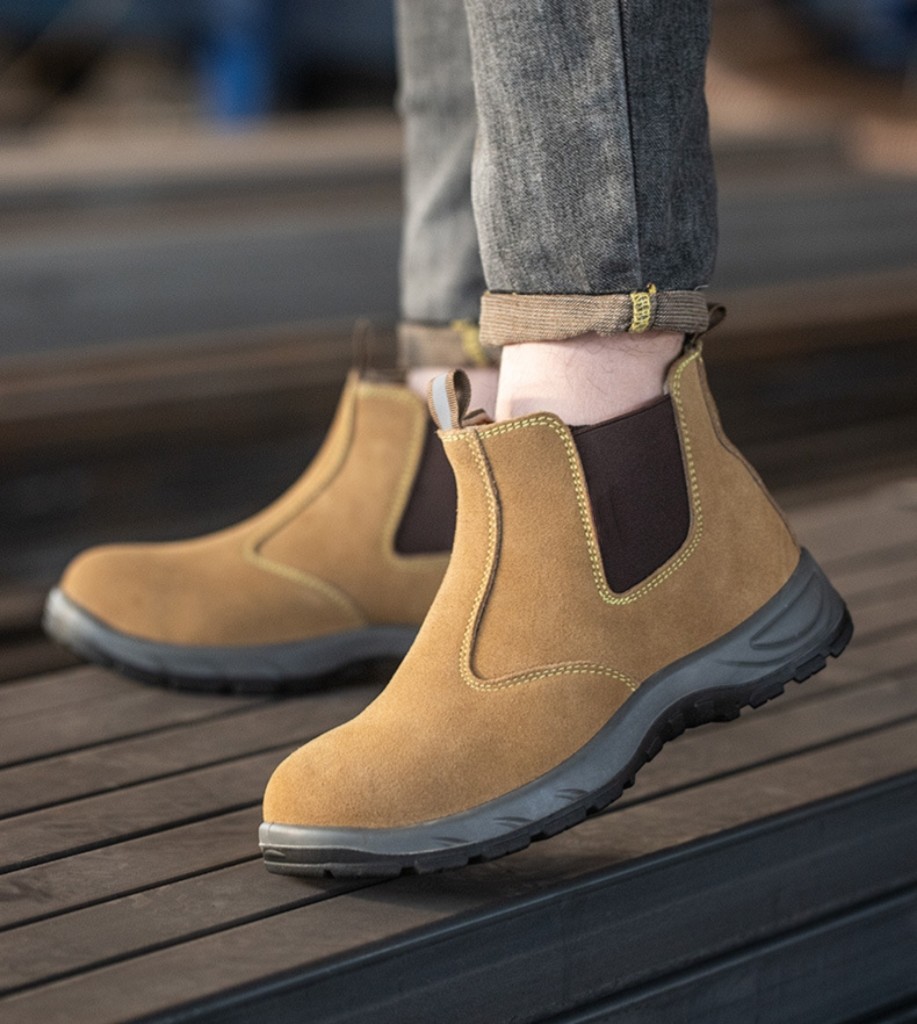 Beef Tendon Sole Work Boots With Microfiber Leather And Steel Toe