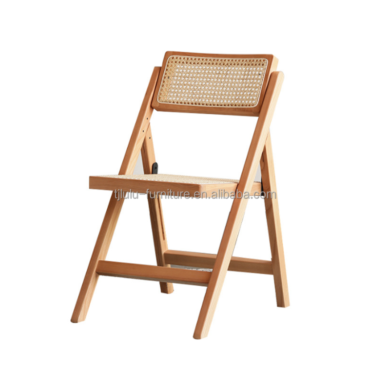 Solid Wood and Rattan Folding Dining Chair for Natural Look Modern Furniture