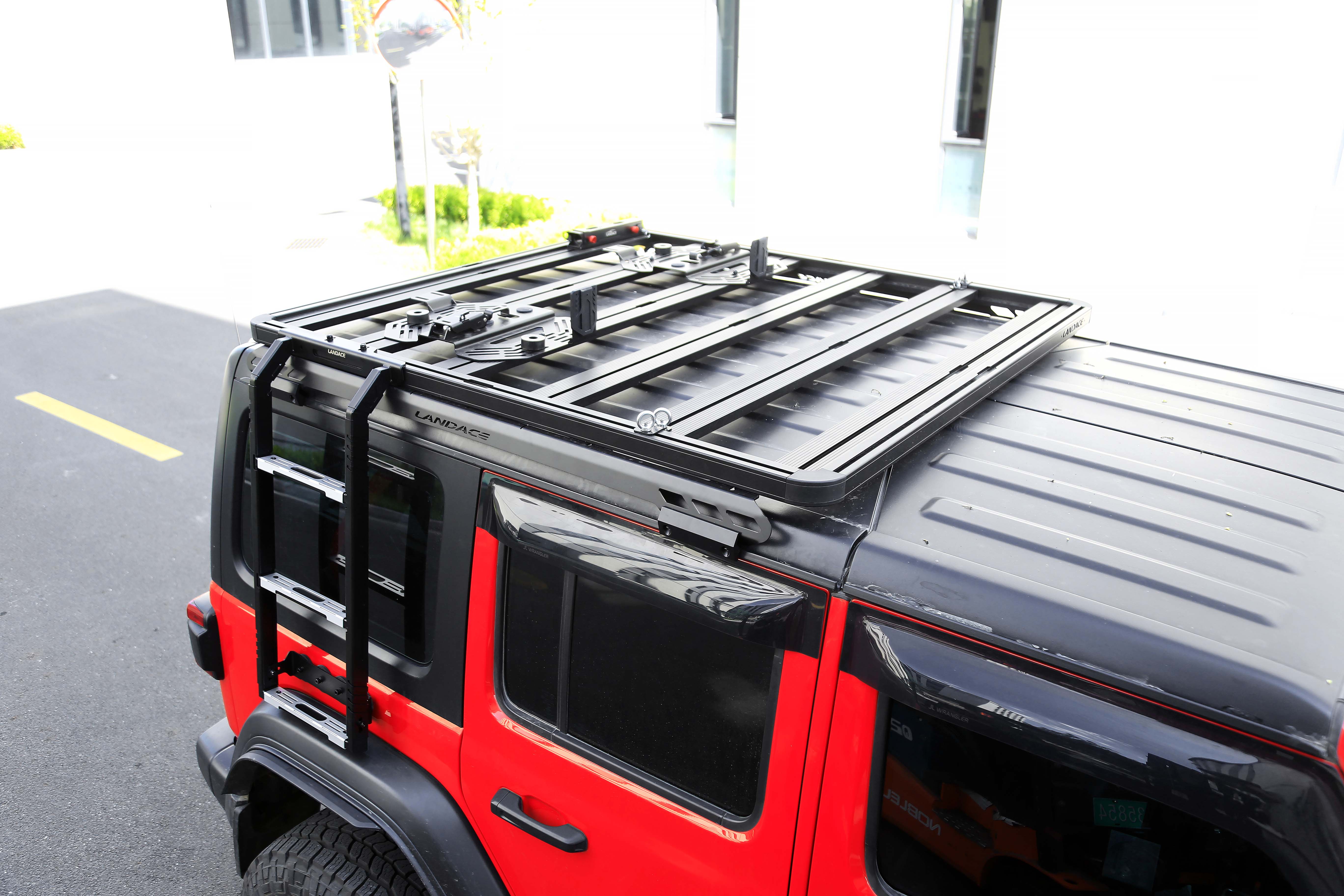 SUS304 4x4 Offroad Accessories Wrangler JL Black Car Roof Rack Mounted Metal Side Ladder for Jeep