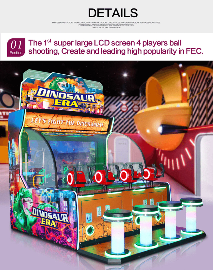 500W Ticket Redemption Game Machine Coin Op Dinosaur Era - 4 Players Ball Shooting Game Arcade Machine