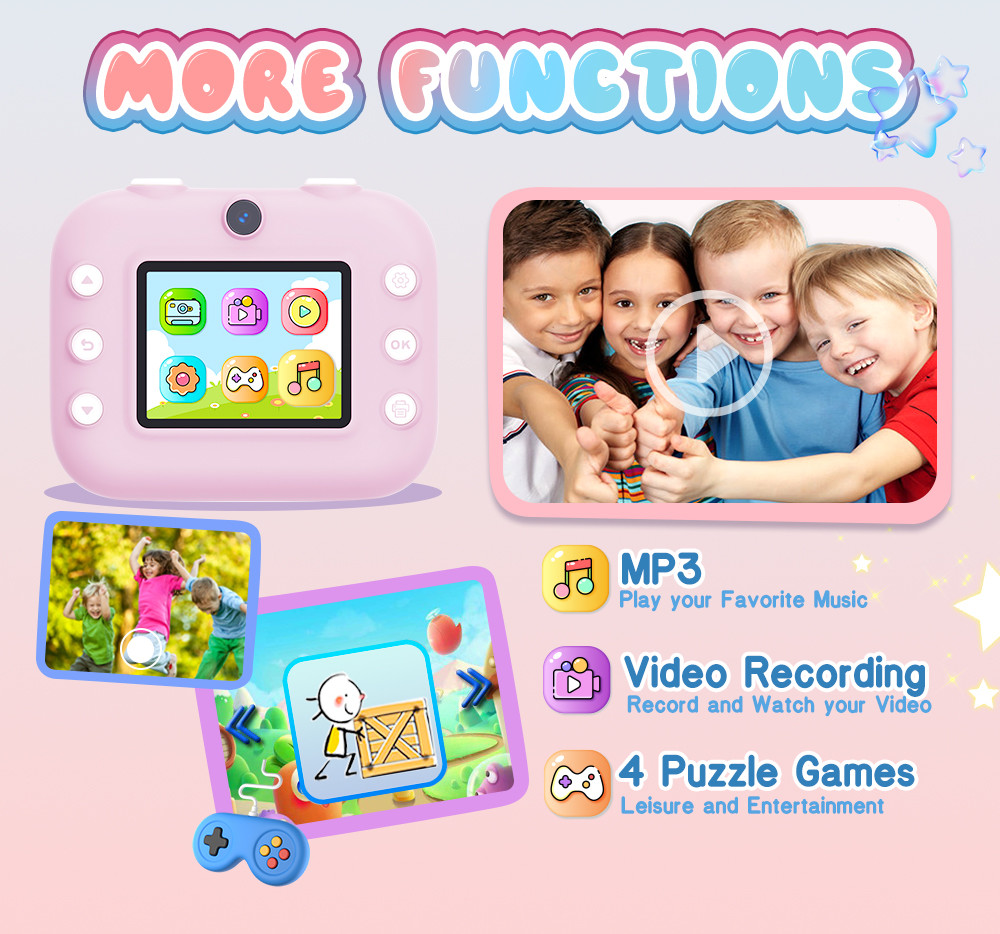 2.4Inch Screen Mini Inkless Printer Portable Digital Camera Kids Gift