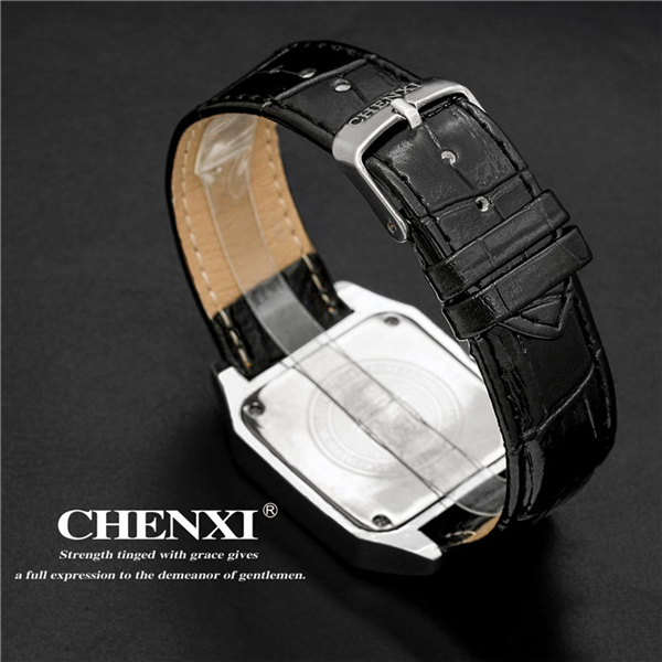 Tank Shape Unique Design Wristwatches Man Roma Numbers Stainless Steel Case Leather Watch