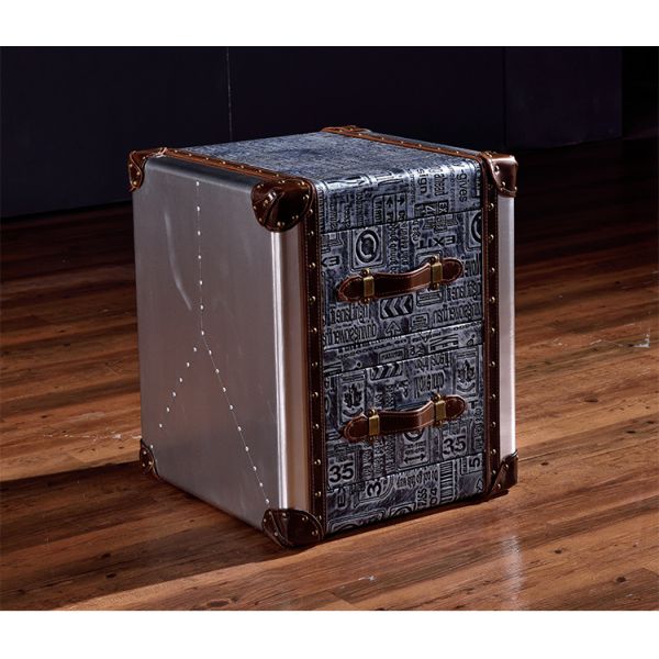 Nidea #8611 Red Wine Bar Coffee Table Personalized Hotel Reception Room Industrial Style Double Drawer Retro Aluminum Leather Rivets