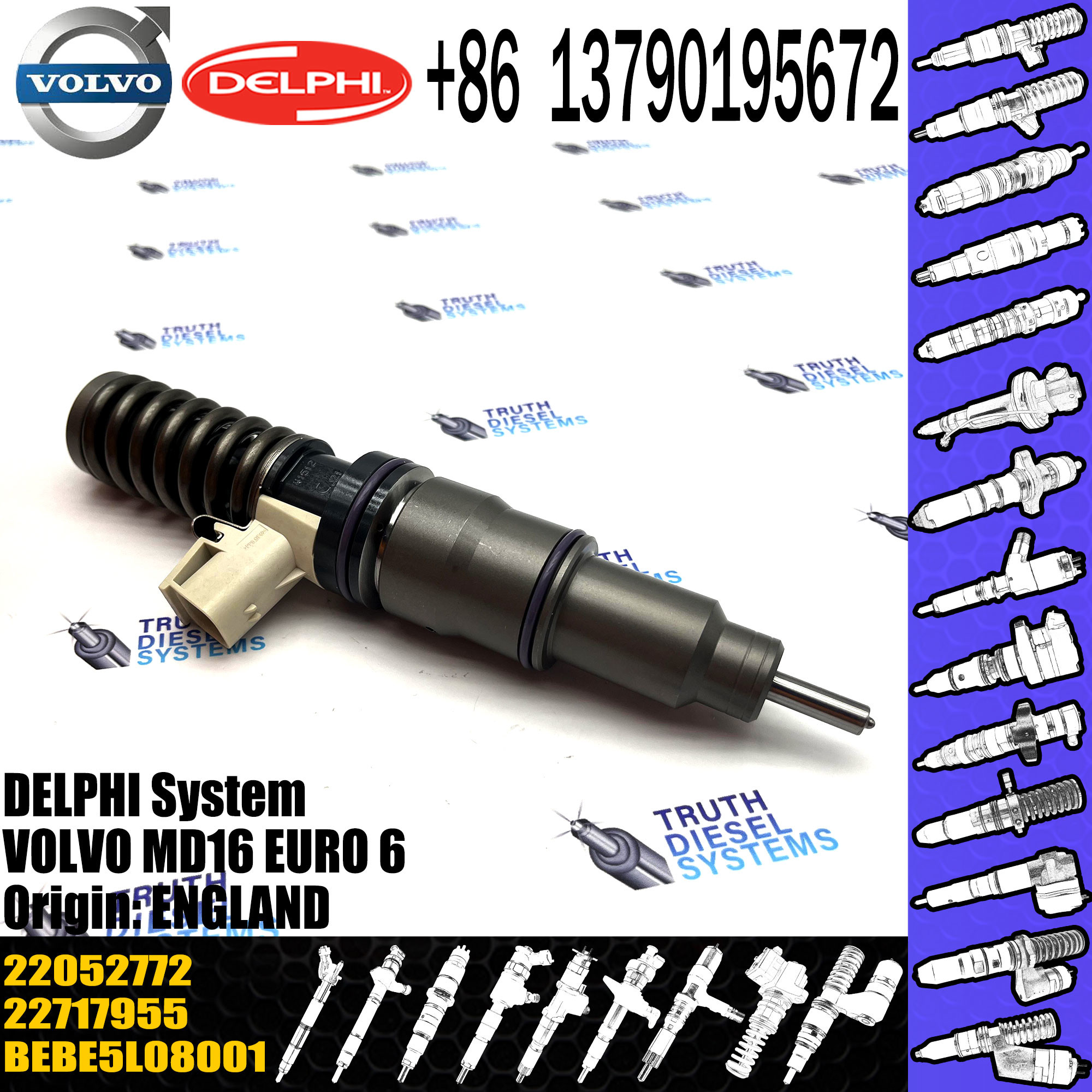New Diesel Fuel Injector 10.5 MM BORE L433TBE E3.5 VOL TRUCK MD16 22052772 BEBE5L08101/BEBE5L08001 22717955