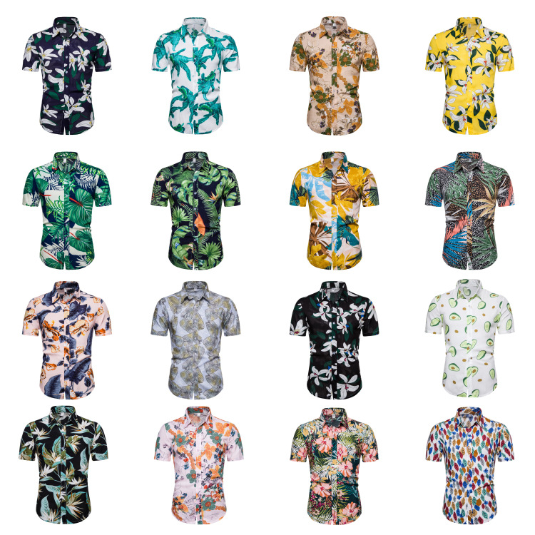 Men's Beach Aloha Hawaiian Shirt Summer Wear Casual Digital Print Button Up Short Sleeve