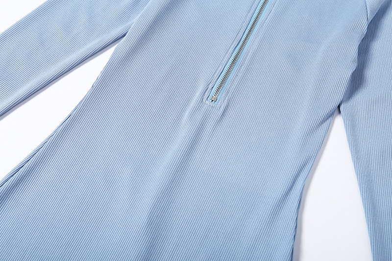 Long Sleeve Women Bodycon Jumpsuit , Zipper V Neck Ribbed Long Sleeve Jumpsuit
