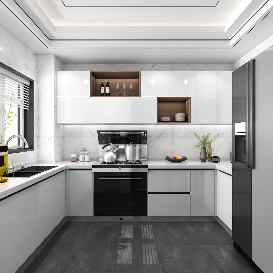 Kitchen Renovation Complete Kitchen Cabinet Modern Style with Quartz Stone Countertop