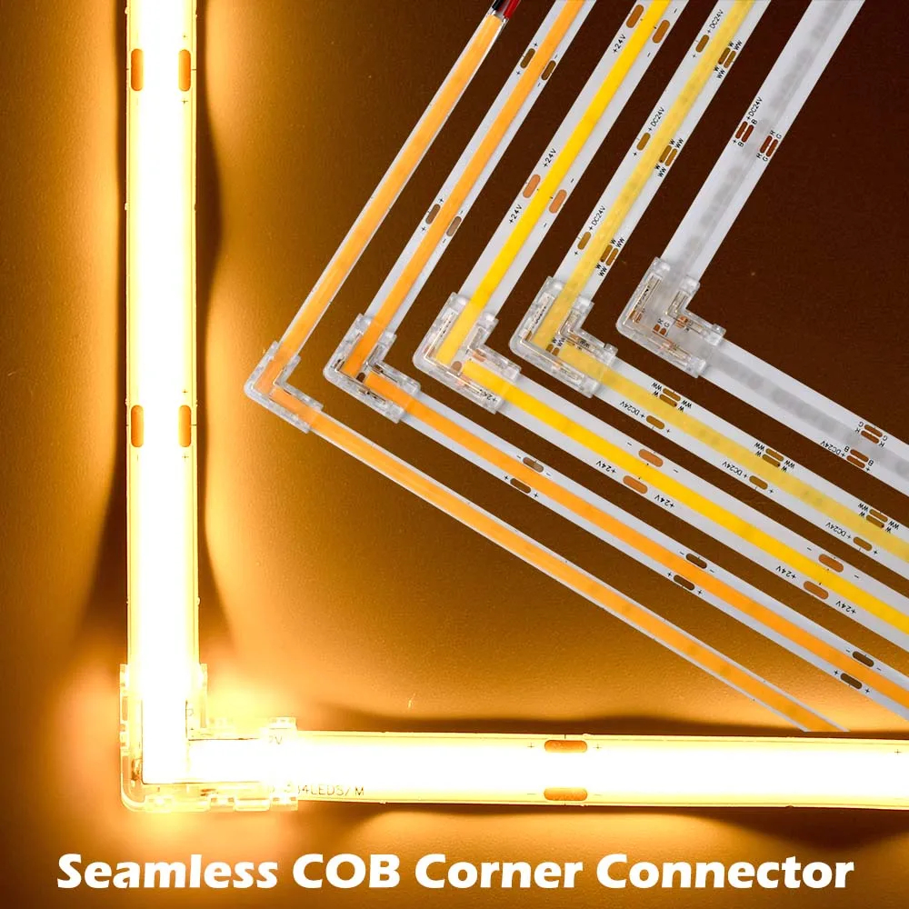 90 Degree L Shape Crystal Buckle for COB LED Strip Connector Seamless 2/3pin 5/8/10mm
