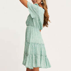 Elegant Casual V-Neck Button Front Short Sleeve Women Dresses Floral Printed Mini Dress