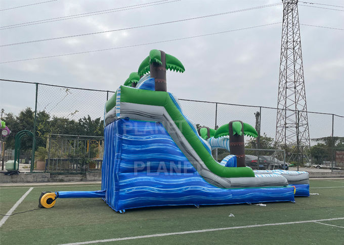 Silk Screen Printing Tropical Palm Inflatable Water Slide With Pool