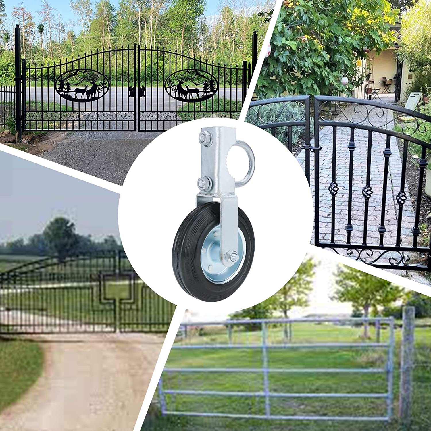 Stainless Steel wheels for Supporting Metal Swing Gates with 1-5/8" Thru 2" Gate Frames