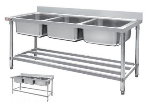 Durable Stainless Steel Catering Equipment Three Sink Commercial Food Processing