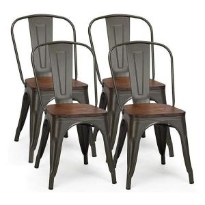 Quality Industrial Metal Dining Chair with Wood Cushion - Stackable Design for sale