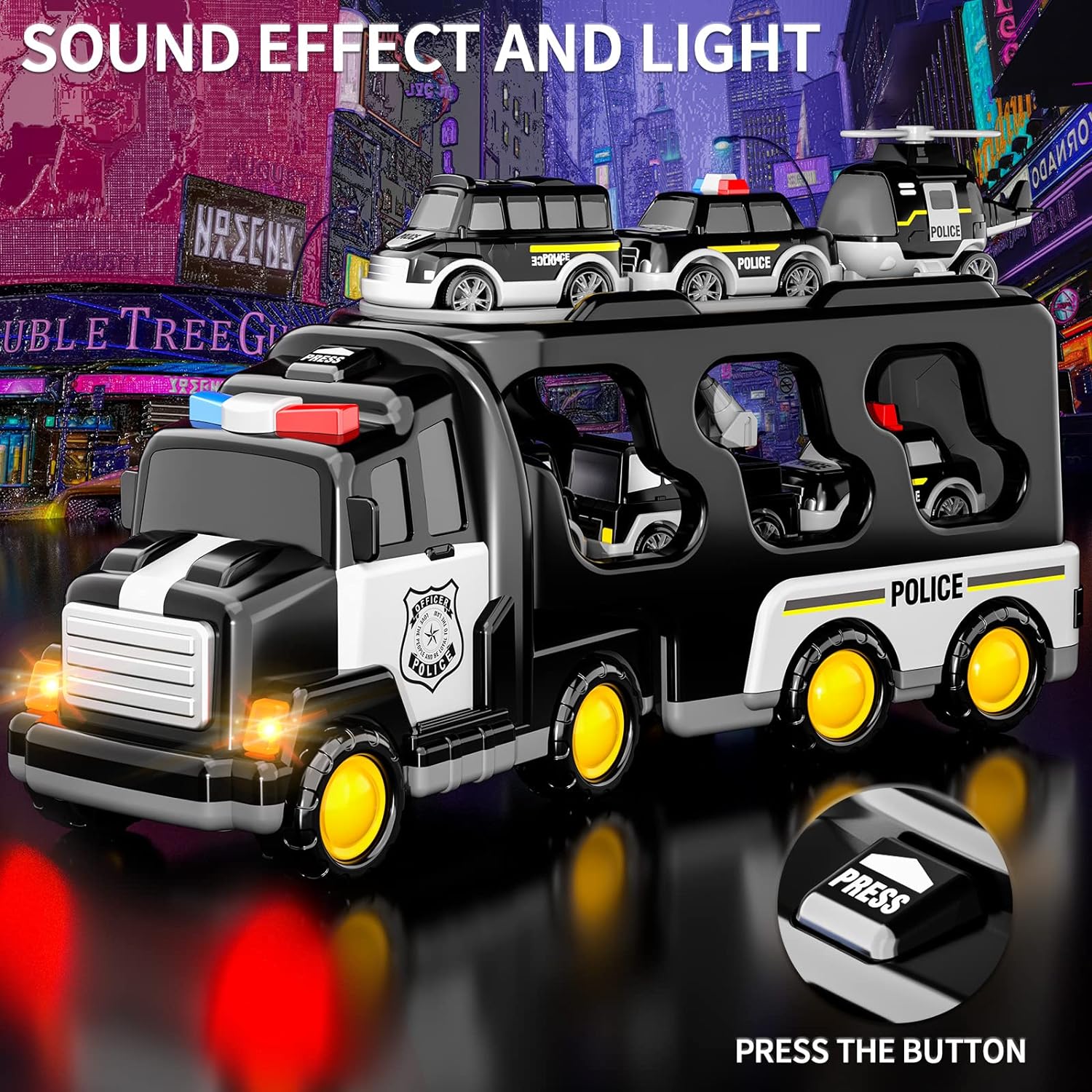 Friction Power Toy Car 7 in 1 Police Truck Toys for Toddlers 3-5 Years Old Scale 1 18