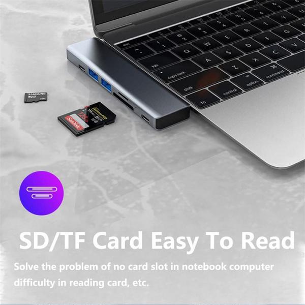 USB C Type C 7-In-1 Multiport Dock Hub Adapter with HDMI USB 3.0 USB 2.0 SD/TF PD Output