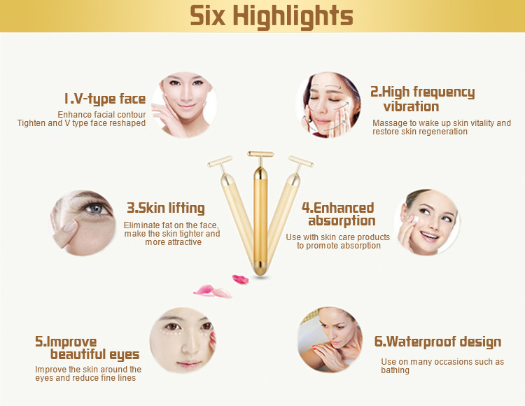 Beauty Bar 6000VPM 24k Golden Pulse Facial Massager