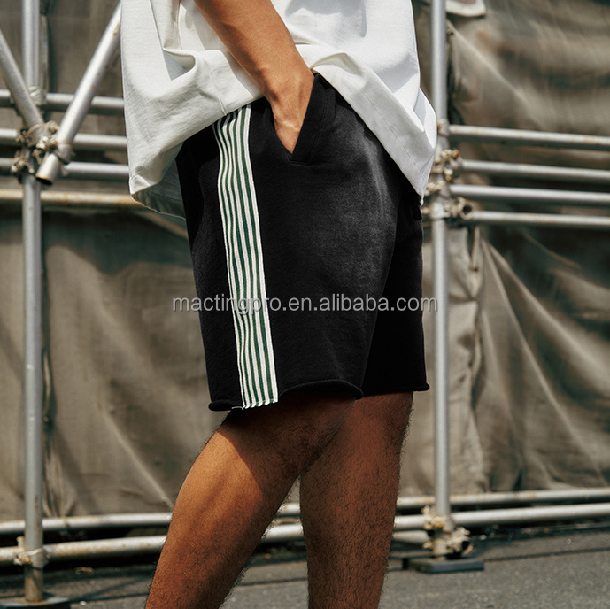 Light Wash 2024 Summer Side Stripe French Terry Cotton Running Vintage Weaving Shorts