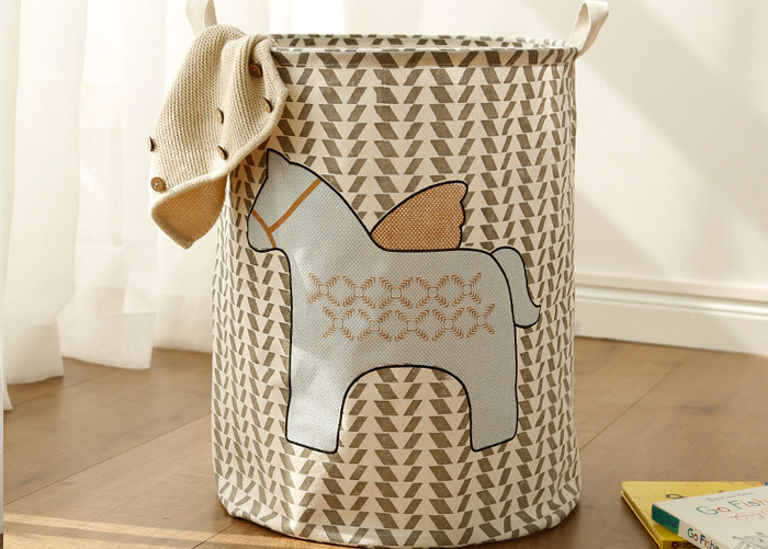 Foldable washing laundry clothes basket toy storage bag large box customized blue wooden horse star
