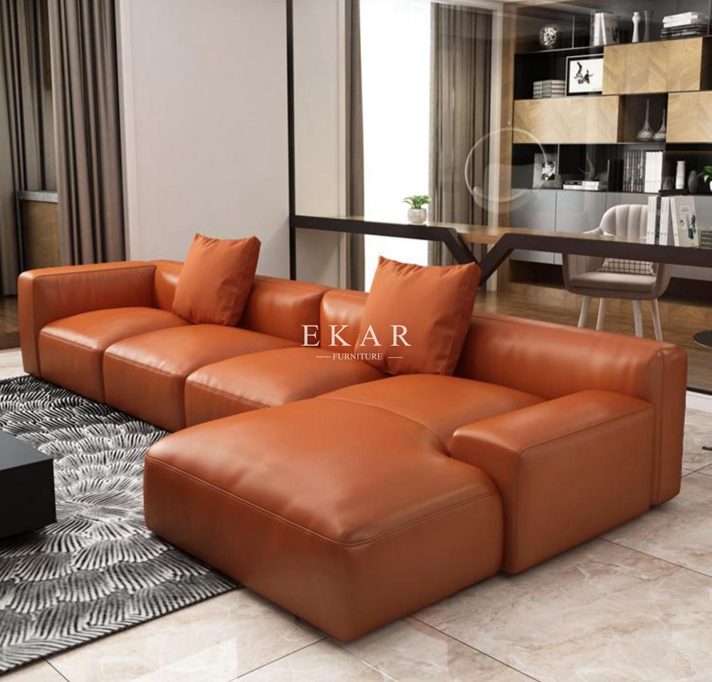 Nordic New Fashion L Shape Upholstered Living Room Furniture Leather Sofa Set