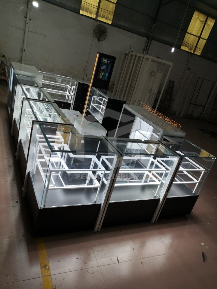 T5 LED Glass Cell Phone Kiosk 8mm Thick Tempered Glass Cell Phone Display Showcase