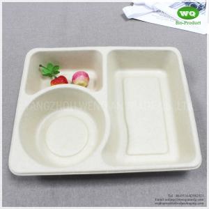 Quality 3-Compartments Unbleached Biodegradable  Sugarcane Pulp Tray With Lid,Renewable Resources Biodegradable Food Containers for sale