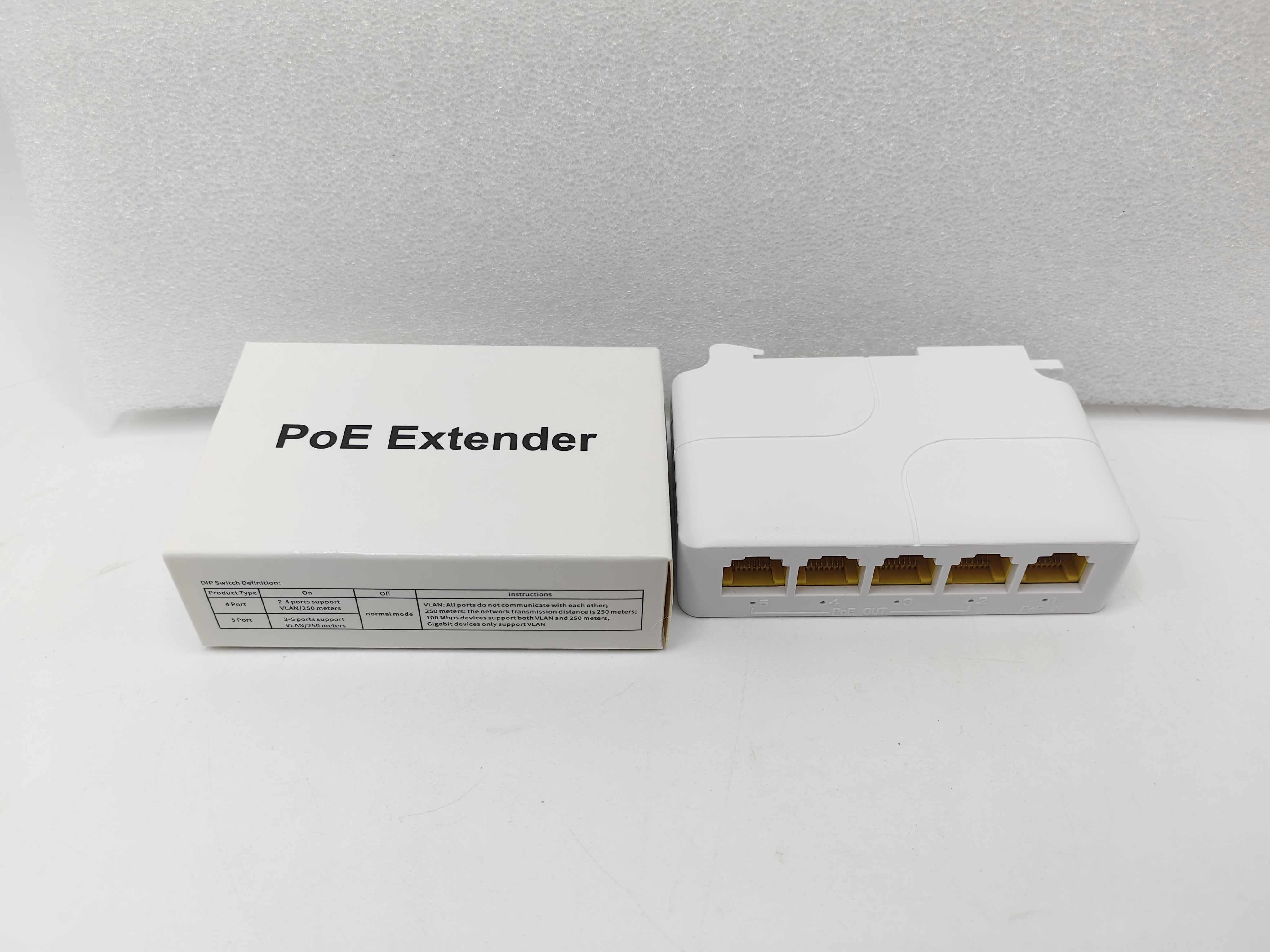 DIN Rail POE Repeater Extender 1In 4Out Hi Power 90W to 4port 30W DC48V IEEE802.3AF/AT/BT for extend distance CCTV IP Network