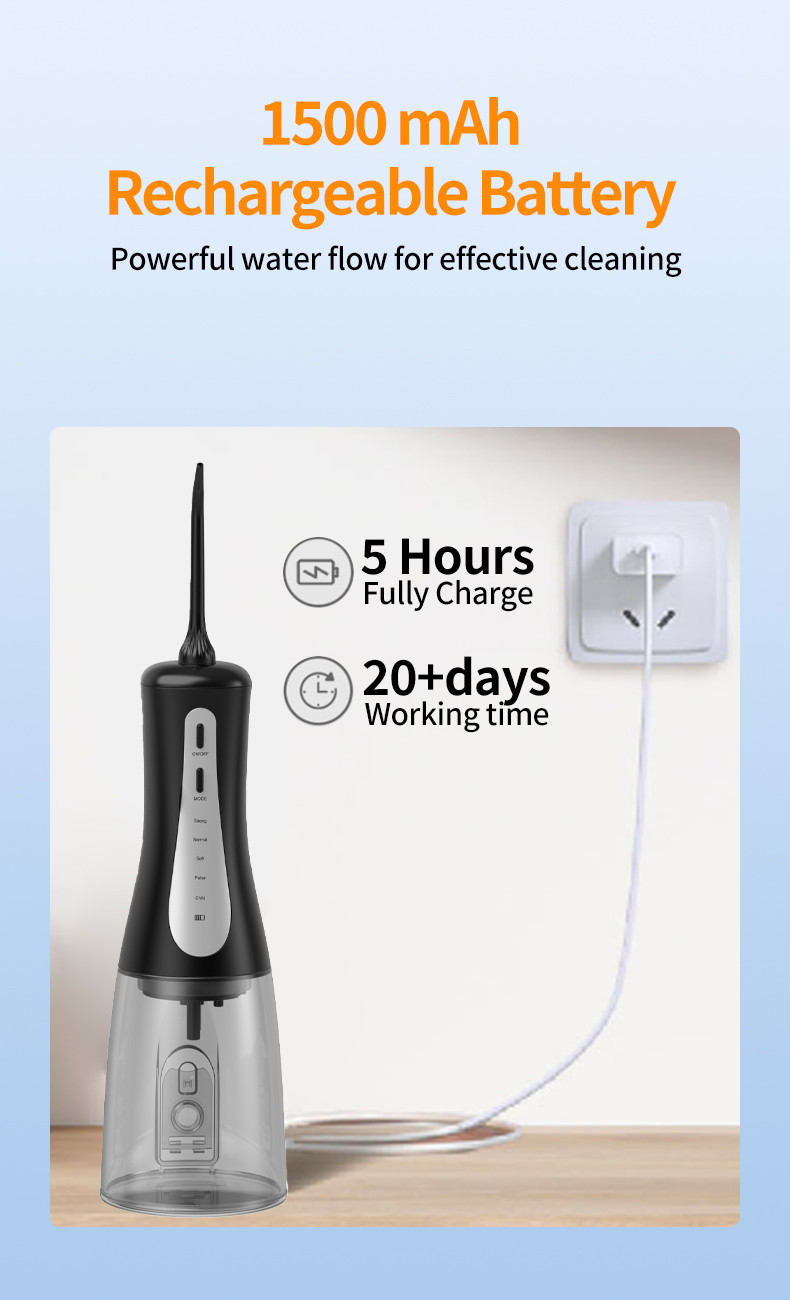 Portable Water Flosser IPX7 Waterproof Oral Cleaning Care 360° Rotating Nozzle