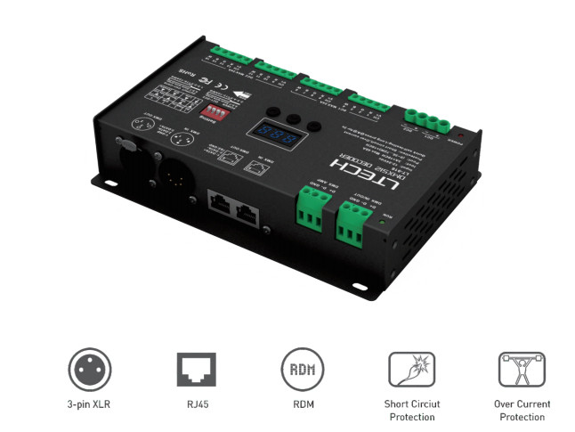 Led 16 Channel DMX Decoder Constant Voltage DC12V-24V 3A*16CH RJ45/XLR Port