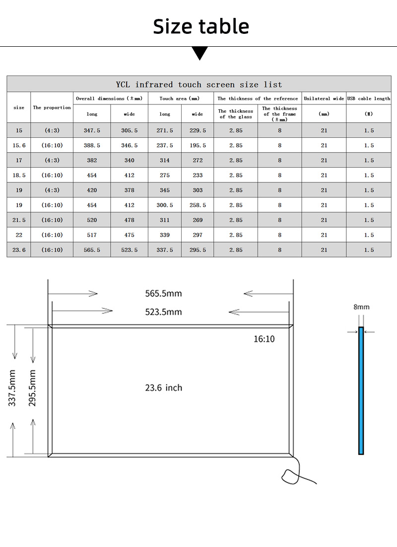 Open Frame DIY IR Touch Frame 23.6 Inch ODM OEM Aluminum Alloy