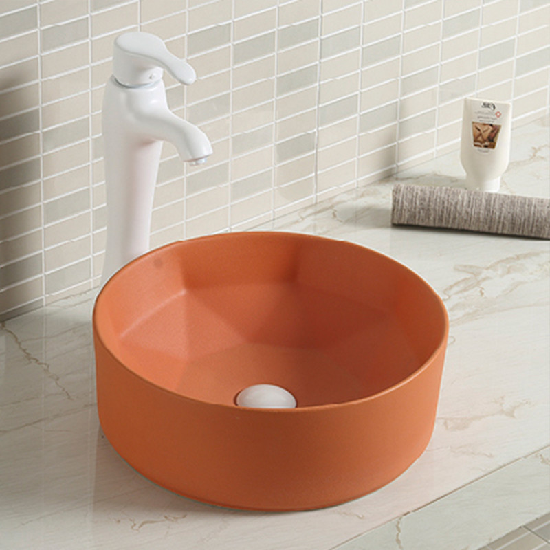 Stain Counter Top Bathroom Sink Scratch-Resistant Blue Round Wash Hand Basin
