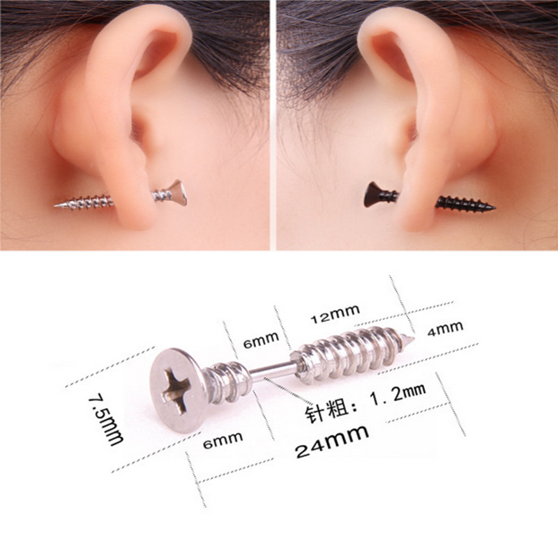 Punk Style Stainless Steel 5 Colors Stud Earrings Men's Punk Ear Jewelry Rock Gothic Unisex Piercing Earring