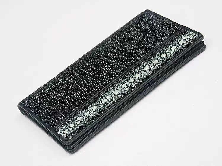 Unisex Style Authentic Stingray Skin Women Men Slim Bifold Wallet Card Bag Genuine Leather Female Male Thin Clutch Purse