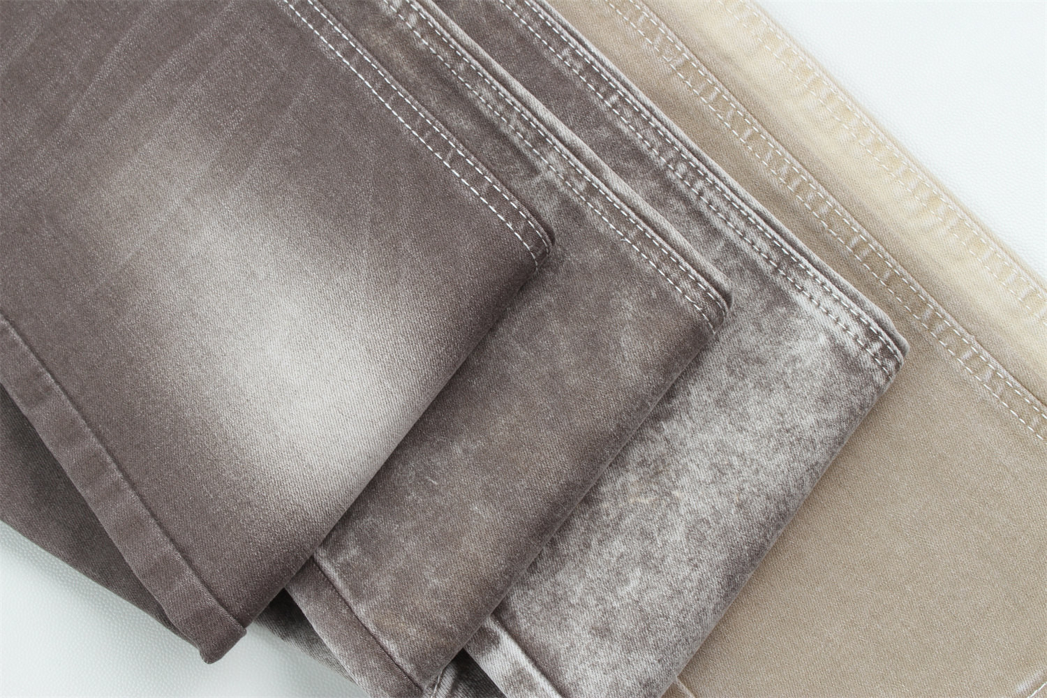 Brown Color 10 Once High Stretch Slub Denim Fabric For Lady Jeans