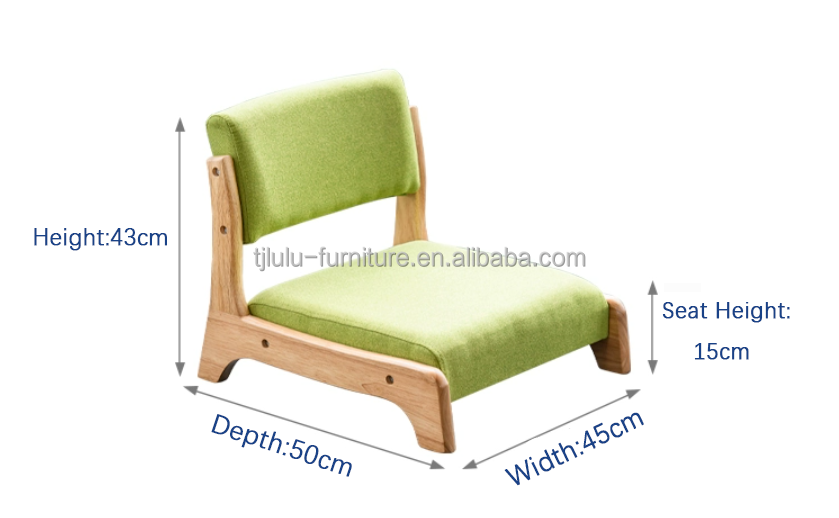 Mail Packing Japanese Style Tatami Wood Legless Floor Tea Chair Solid Wood with Back Support
