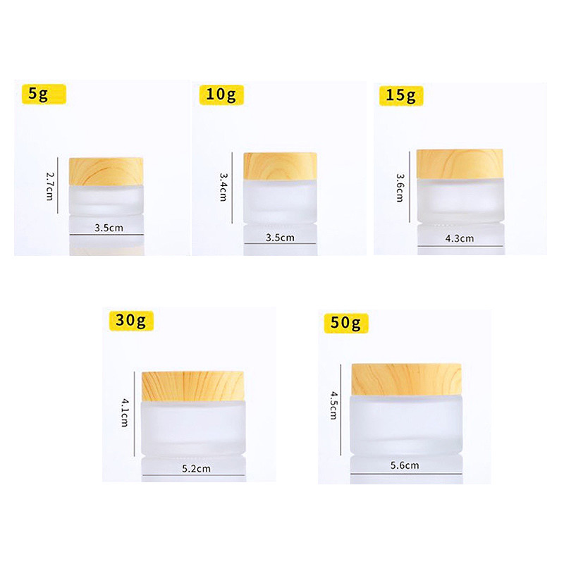 Frosted Skincare Cosmetic Glass Bottles 15g 30g Glass Cream Jar With Bamboo Lid