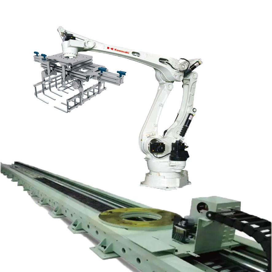 robot arm manufacturer kawasaki robot CP500L 6 axis with Electric gripper and CNGBS linear tracker for palletizing