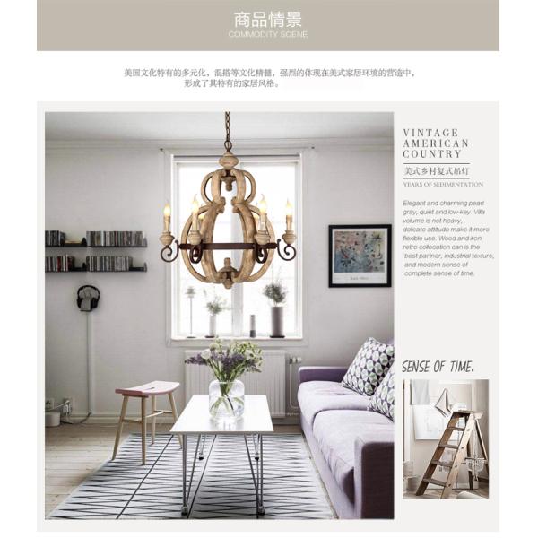 Wood Chandelier Lighting Retro Iron Candle Hanging Lamp(WH-CI-13)