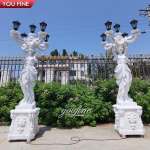 Quality Western Style Lady Sculpture Light Garden Marble Antique Statue Lamp for sale
