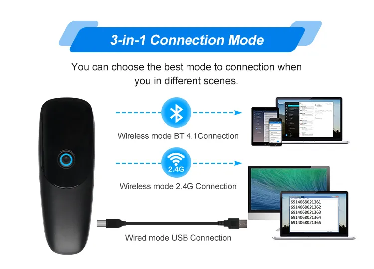 2D Wireless Bluetooth Barcode Scanner DI9130C-2D with 300 Scans/Sec