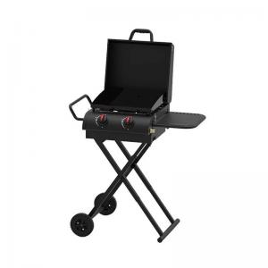 Quality 90*80*53cm Black Steel Portable Outdoor Cool Camping Gas Grill With Small Wheels for sale