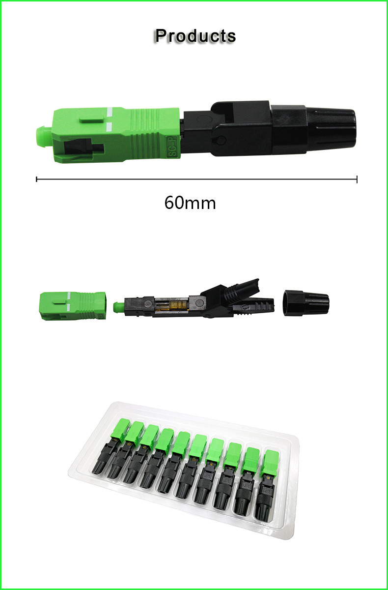 FTTH SC APC Fiber Optic Quick Connector Can be reused 55 mm Long Fast Connector